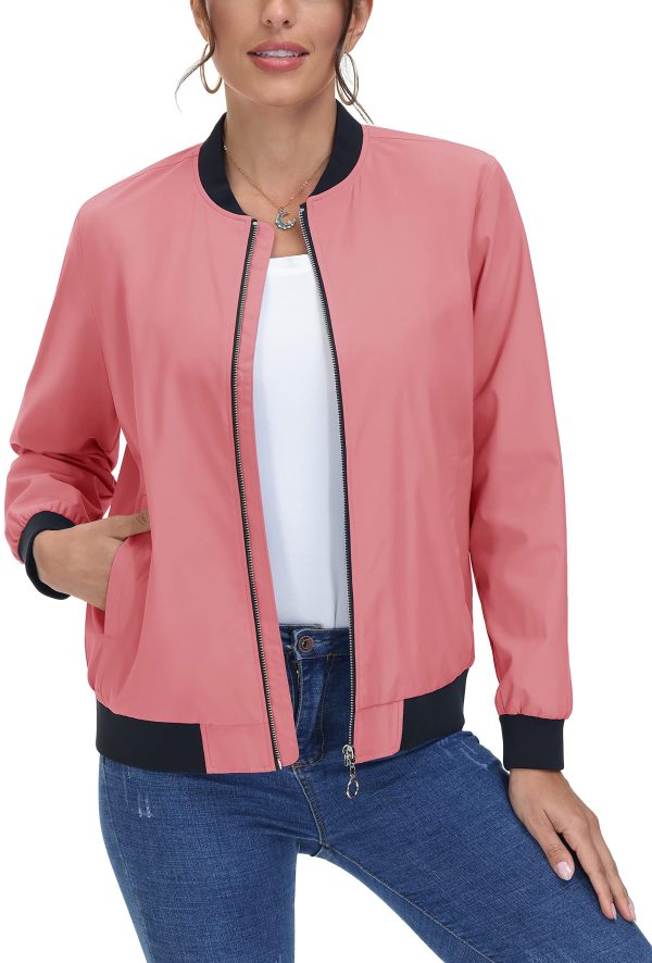 MAGCOMSEN Womens Lightweight Bomber Jacket Stand Collar Work Pink XL