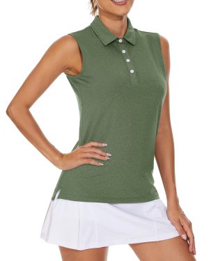 MAGCOMSEN Women's Tank Tops Comfortable Activewear Collared Green