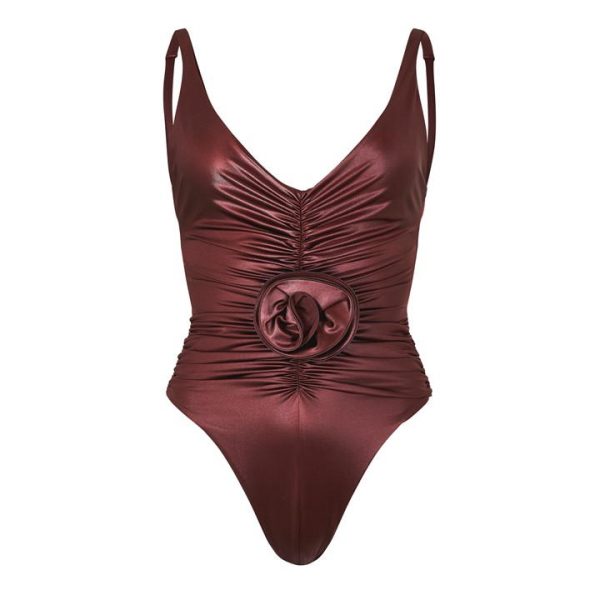 MAGDA BUTRYM Ruched Flower Swimsuit - Brown