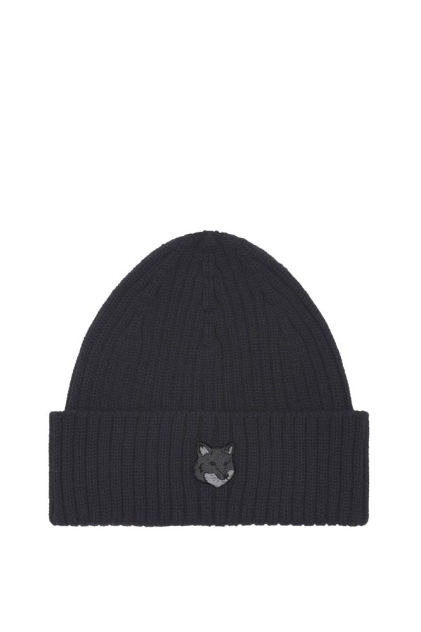 MAISON KITSUNE PARIS FOX HEAD BEANIE Size: OS, colour: BLACK