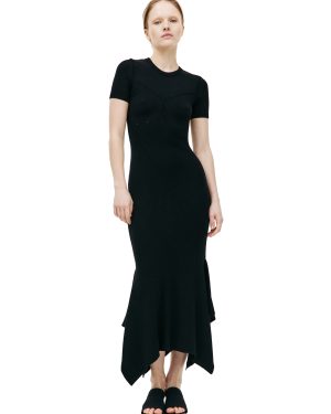 MARINE SERRE Black ribbed maxi dress