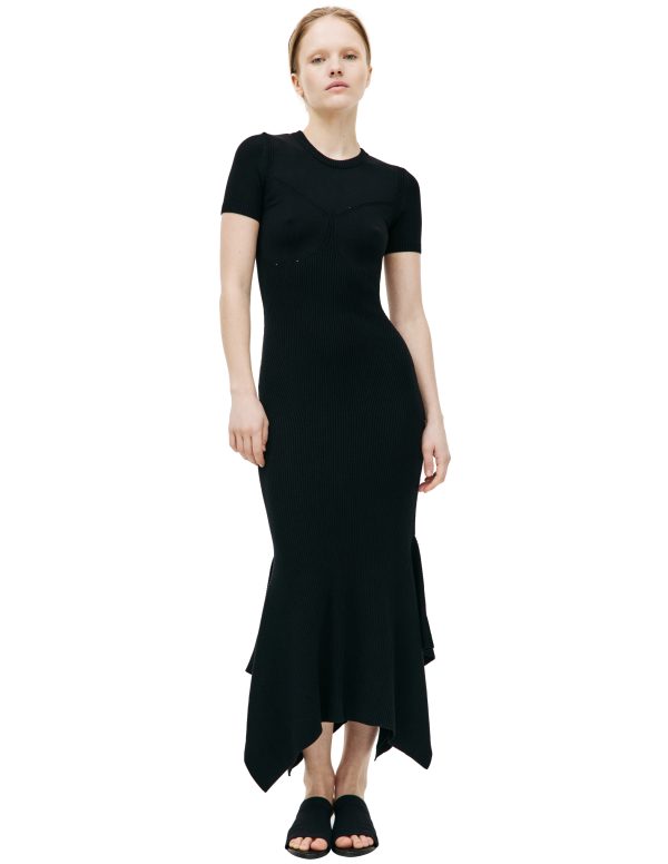 MARINE SERRE Black ribbed maxi dress