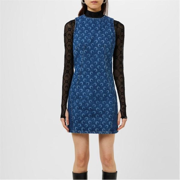 MARINE SERRE Deadstock Denim Mini Dress - Blue