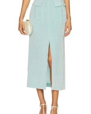 MATTHEW BRUCH Belted Maxi Pencil Skirt in Baby Blue. Size 10, 2, 4, 6, 8.