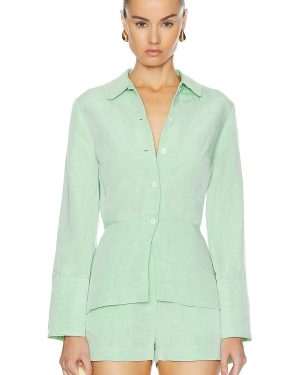 MATTHEW BRUCH Blouson Long Sleeve Blouse in Green - Mint. Size 4 (also in ).