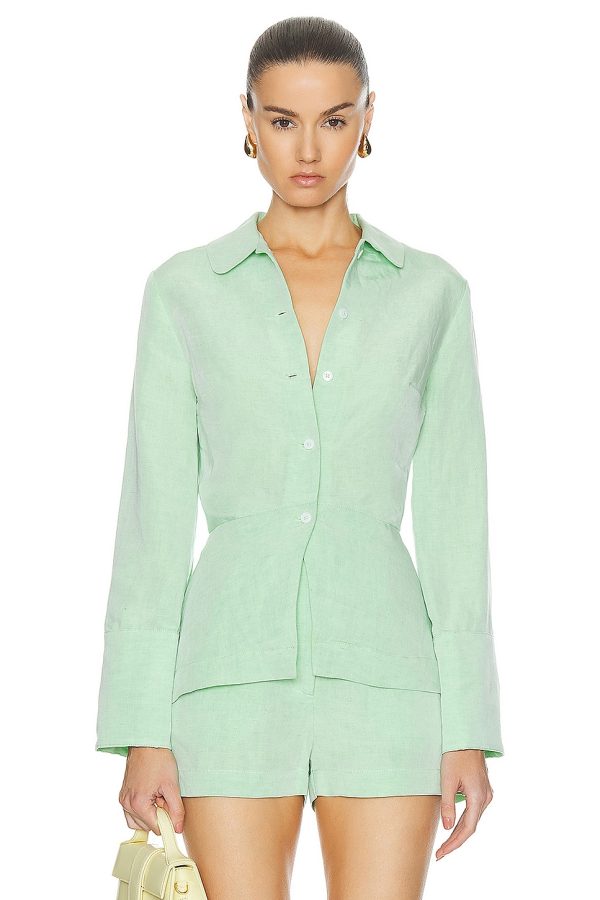 MATTHEW BRUCH Blouson Long Sleeve Blouse in Green - Mint. Size 4 (also in ).