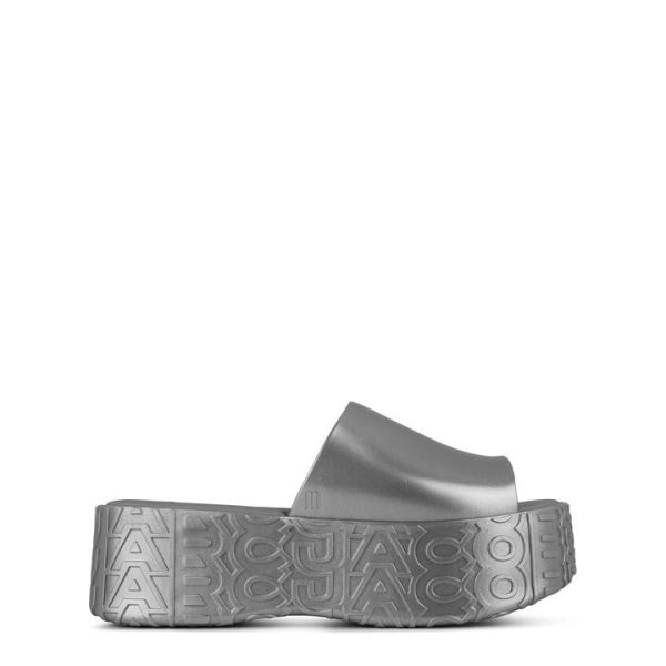MELISSA X MARC JACOBS Logo Flatform Sandals - Silver
