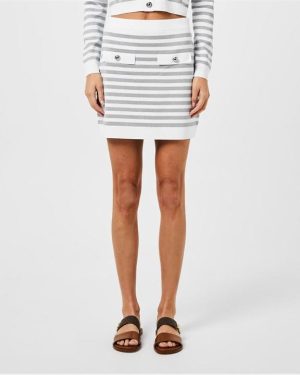 MICHAEL Michael Kors Metallic Striped Stretch Knit Mini Skirt - White