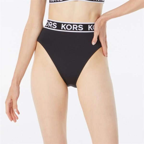 MICHAEL Michael Kors Michael Michael Kors Logo High Waist Bikini Bottoms - Black