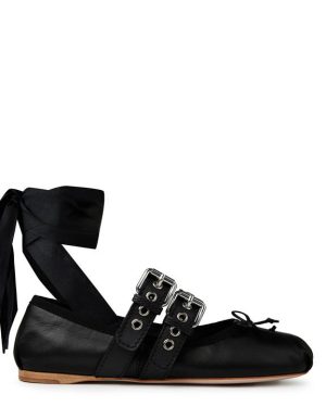 MIU MIU Double Buckle Ballet Flats - Black