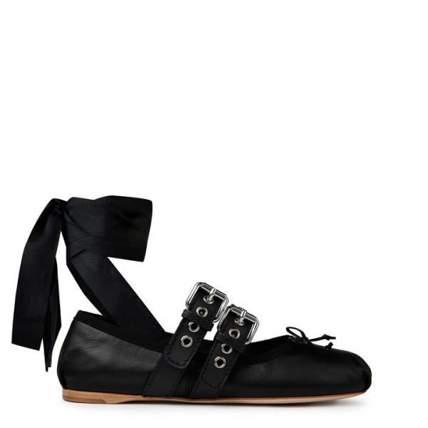 MIU MIU Double Buckle Ballet Flats - Black