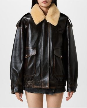 MIU MIU Nappa Leather Bomber Jacket - Brown