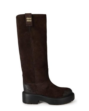 MIU MIU Suede Knee-High Boots - Brown