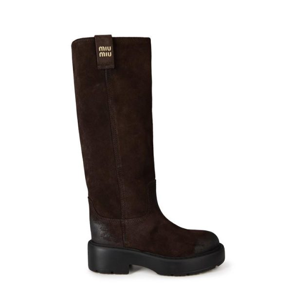 MIU MIU Suede Knee-High Boots - Brown