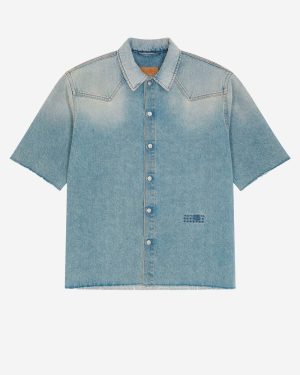 MM6 MAISON MARGIELA_Short-sleeved denim shirt with raw hemline__48 IT_