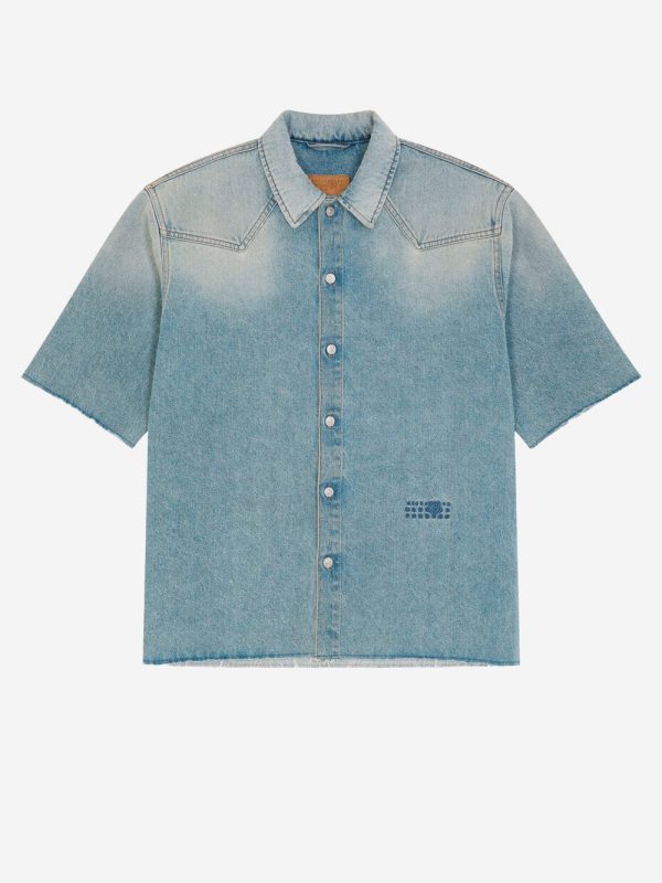MM6 MAISON MARGIELA_Short-sleeved denim shirt with raw hemline__48 IT_