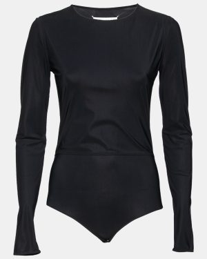 MM6 Maison Margiela Black Jersey Overlay Detail Long Sleeve Bodysuit M