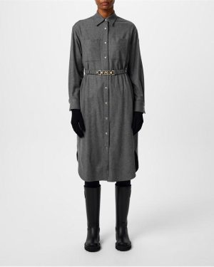 MONCLER Belted Maxi Shirt Dress - Grey