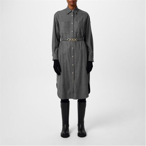 MONCLER Belted Maxi Shirt Dress - Grey