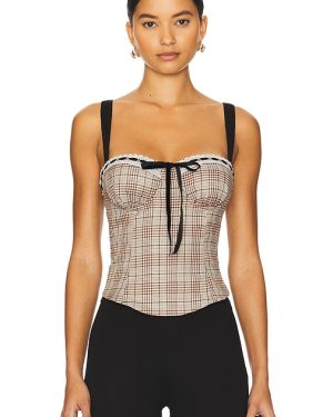 MORE TO COME Flora Corset Top in Brown. Size S, XS.