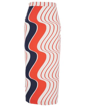 MSGM Red Skirt With Pencil Design And All-over Printed Motif In Fabric Woman