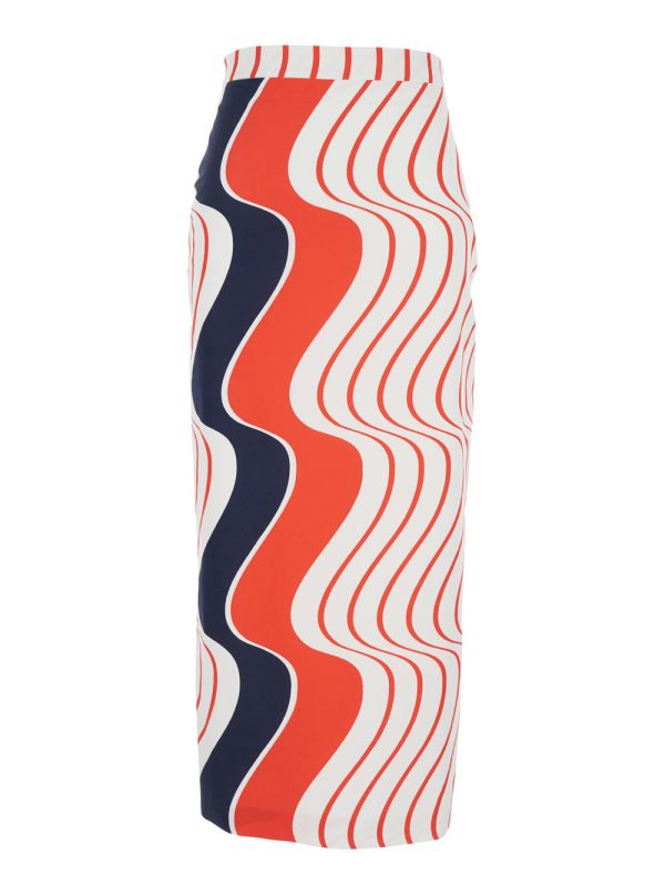 MSGM Red Skirt With Pencil Design And All-over Printed Motif In Fabric Woman