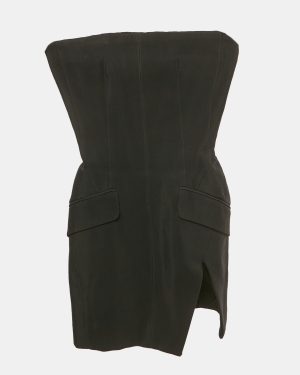 MUGLER Black Gabardine Strapless Mini Dress S