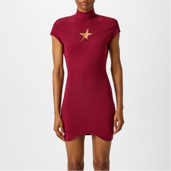 MUGLER Short Sleeve Cut Out Star Dress - Red