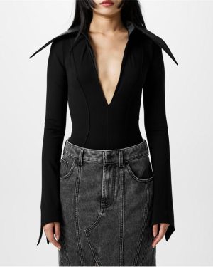 MUGLER Spiky Collar Bodysuit - Black