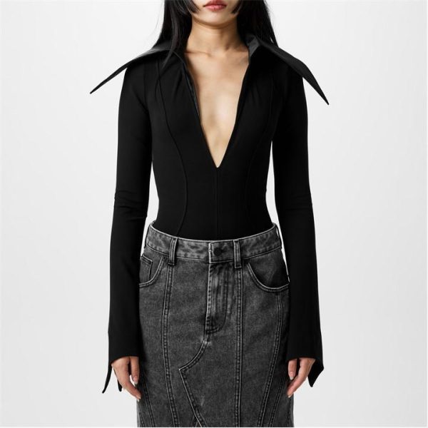 MUGLER Spiky Collar Bodysuit - Black