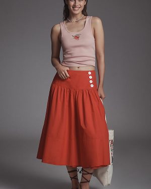 Maeve Drop-Waist Wrap Midi Skirt