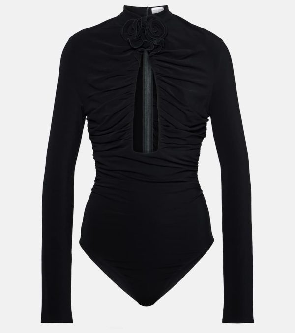 Magda Butrym Floral-applique ruched cutout bodysuit