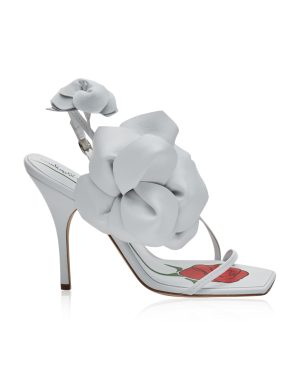 Magda Butrym - Flower-Embellished Leather Heeled Sandals - White - IT 36 - Moda Operandi