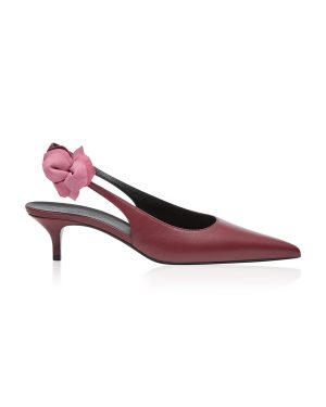 Magda Butrym - Slingback Leather Kitten Heels - Burgundy - IT 37.5 - Moda Operandi