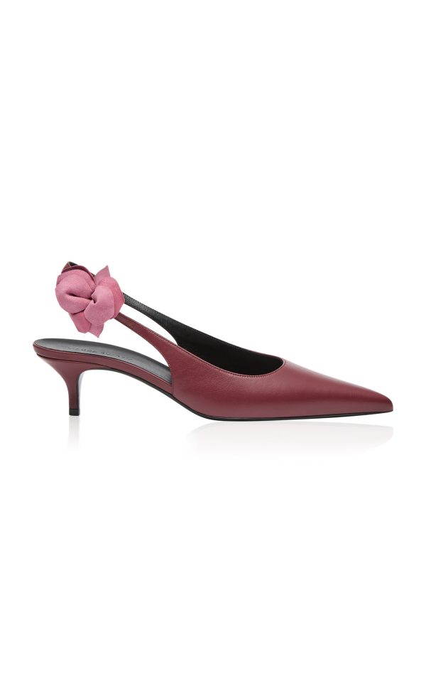 Magda Butrym - Slingback Leather Kitten Heels - Burgundy - IT 37.5 - Moda Operandi