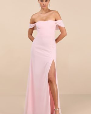 Magical Magnetism Light Pink Off-the-Shoulder Maxi Dress