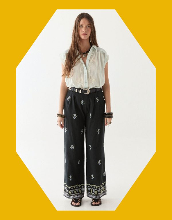 Maison Hotel Lolo Floral Straight-Leg Trousers Black