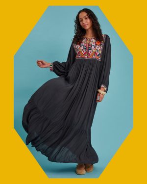 Maison Hotel Sasha Embroidered Tunic Maxi Dress Black