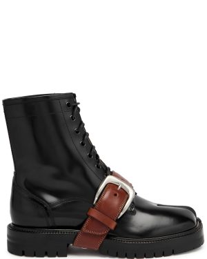 Maison Margiela Tabi Glossed Leather Combat Boots - Black - 38 (IT38 / UK5)