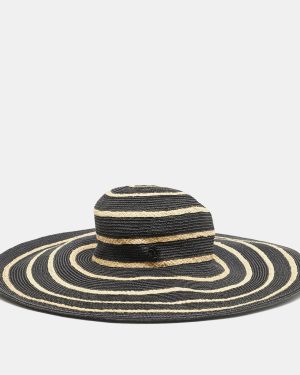 Maison Michel Paris Black Striped Straw Ursula Hat L