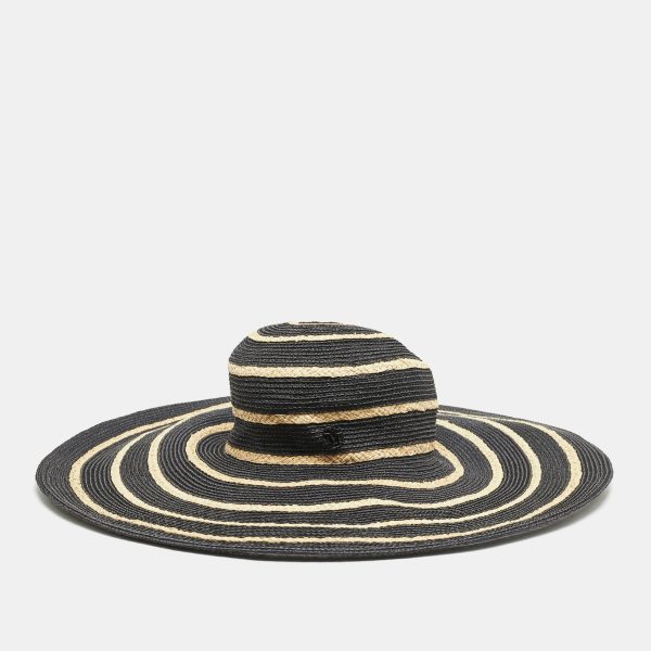 Maison Michel Paris Black Striped Straw Ursula Hat L