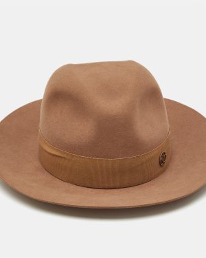 Maison Michel Paris Camel Brown Felt Henrietta Fedora Hat M