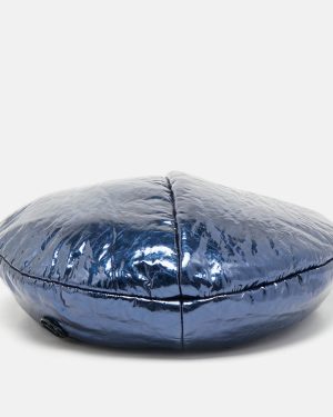 Maison Michel Paris Metallic Blue New Billy Varnished Leather Beret M