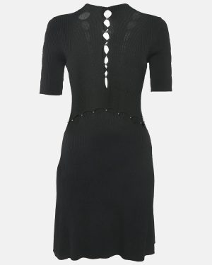 Maje Black Bead Detail Rib Knit Cut-Out Detail Mini Dress XS