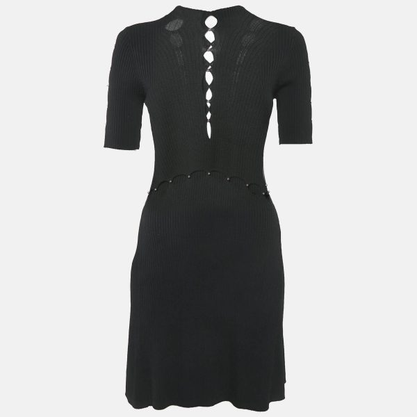Maje Black Bead Detail Rib Knit Cut-Out Detail Mini Dress XS