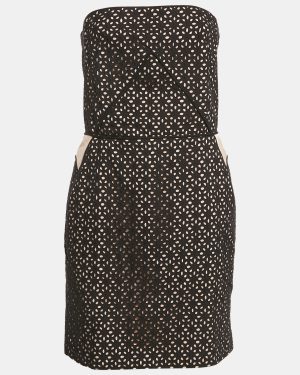 Maje Black Broderie Anglaise Cotton Strapless Mini Dress L