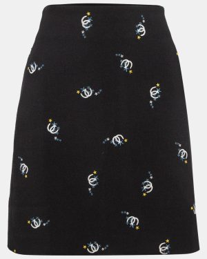 Maje Black Horseshoe Embroidered Crepe Trapeze Mini Skirt M