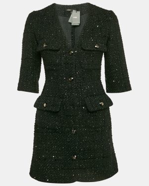 Maje Black Sequin Lurex Tweed Mini Dress XS