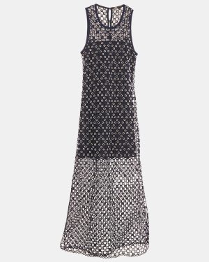 Maje Blue Beaded Crochet Maxi Dress S
