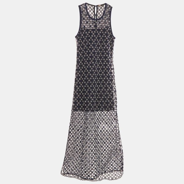 Maje Blue Beaded Crochet Maxi Dress S